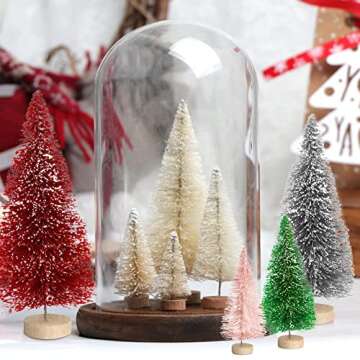 Jlong 8PCS Artificial Mini Christmas Trees, Bottle Brush Trees with Wood Base, Artificial Frosted Sisal Xmas Tree, DIY Crafts Mini Pine Tree for Christmas Party Home Table Top Decor Winter Ornaments