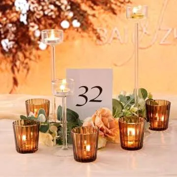 NITIME Vintage Amber Votive Candle Holders - 24pcs Set