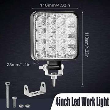 Led Light Bar, Turboo 10PCS 4inch 48W Led Work Light Square Spot Lights Off-road Lights Led lights f...