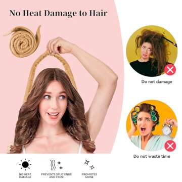 Heatless 60" Extra Long Soft Hair Curlers to Sleep In, No Heat Curling Headband Hair Rollers (Khaki)