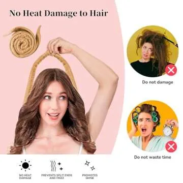 Heatless 60" Extra Long Soft Hair Curlers to Sleep In, No Heat Curling Headband Hair Rollers (Khaki)