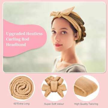 Heatless 60" Extra Long Soft Hair Curlers to Sleep In, No Heat Curling Headband Hair Rollers (Khaki)