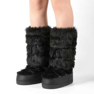 IXU Women's Faux Fur Boots Furry Snow Boots for Women Mid Calf Winter Boots Black White Brown Grey F...