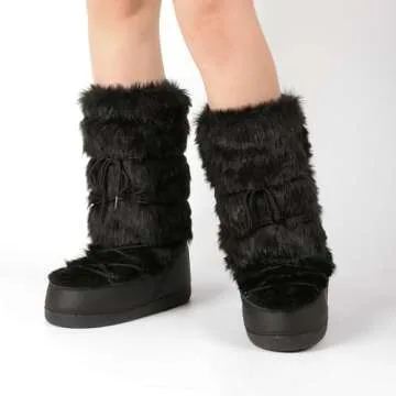 IXU Women's Faux Fur Boots Furry Snow Boots for Women Mid Calf Winter Boots Black White Brown Grey Fluffy Boots Fuzzy Custome Shoes