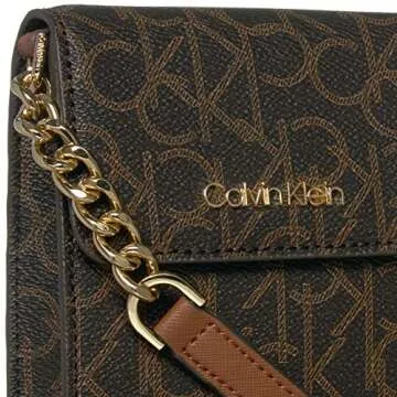 Calvin Klein Hayden Signature North/South Small Crossbody, Brown/khaki/luggage saffiano