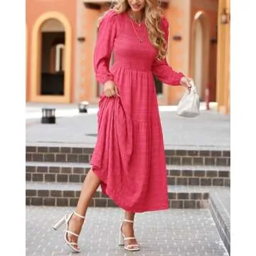 Elegant dowerme Women's Puff Sleeve Maxi Dress for 2025