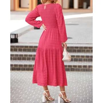 Elegant dowerme Women's Puff Sleeve Maxi Dress for 2025