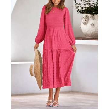 Elegant dowerme Women's Puff Sleeve Maxi Dress for 2025