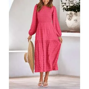 Elegant dowerme Women's Puff Sleeve Maxi Dress for 2025