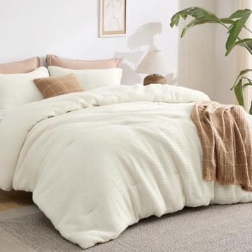 Bedsure Waffle Comforter Set Queen, Soft and Breathable Coconut White Bedding Comforter Set, 3 Piece...