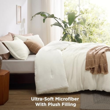 Bedsure Waffle Comforter Set Queen Soft Coconut White 3-Piece