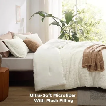Bedsure Waffle Comforter Set Queen Soft Coconut White 3-Piece