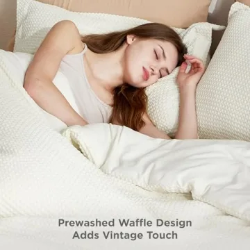 Bedsure Waffle Comforter Set Queen Soft Coconut White 3-Piece