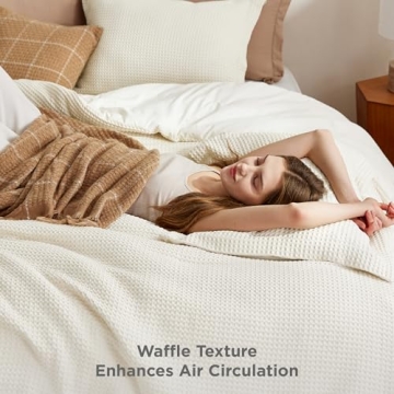 Bedsure Waffle Comforter Set Queen Soft Coconut White 3-Piece