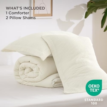 Bedsure Waffle Comforter Set Queen Soft Coconut White 3-Piece