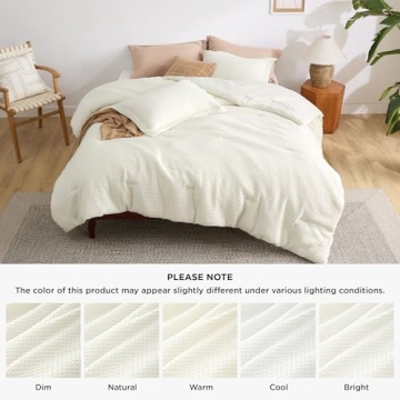 Bedsure Waffle Comforter Set Queen Soft Coconut White 3-Piece