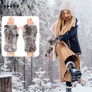 Geyoga Women's Fingerless Faux Rabbit Fur Gloves