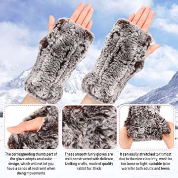 Geyoga Women's Fingerless Faux Rabbit Fur Gloves
