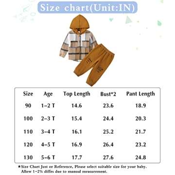 GRNSHTS Toddler Baby Boy Clothes Long Sleeve Tops Plaid Hoodie Sweatshirt + Sweatpants Little Boy Fall Winter Outfits Set(Brown,2-3T)