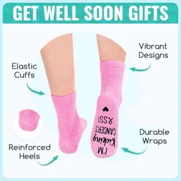 HAPPYPOP Women's Breast Cancer For Awarness Inspirational Gifts Chemo Awareness Socks, Kicking Cancer Light Pink, Medium