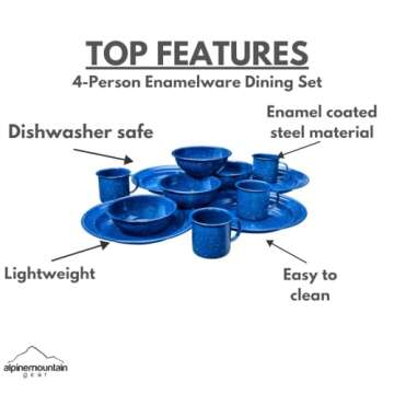 4-Person Enamelware Dining Set for Camping and Backpacking - Camping Gear Essentials for Camping and...