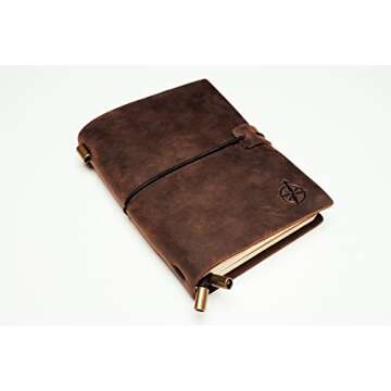 Wanderings Leather Pocket Notebook - 5.1x4 inches - Small Refillable Travelers Journal - Passport Si...