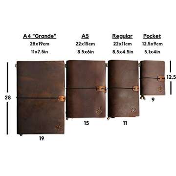 Wanderings Leather Pocket Notebook - 5.1x4 inches - Small Refillable Travelers Journal - Passport Size Perfect for Writing Gifts Travelers Professionals as a Diary or Pocket Journal. Small Size