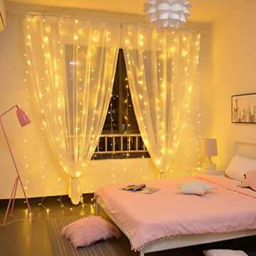 Brightown 300 LED Curtain String Lights, 9.8 FT Hanging Fairy Lights with Remote, 8 Modes, Connectab...