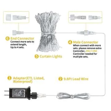 Brightown 300 LED Curtain String Lights, 9.8 FT Hanging Fairy Lights with Remote, 8 Modes, Connectable Waterproof Window Lights for Bedroom Backdrop Wedding Outdoor Christmas Party, Warm White