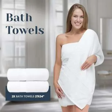 Luxury White Bath Towel Set of 8 Pieces - 100% Turkish Cotton Highly Absorbent Towels for Bathroom, 2 Luxury Bath Towels 700GSM, 2 Hand Towels, 4 Washcloths