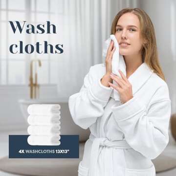 Luxury White Bath Towel Set of 8 Pieces - 100% Turkish Cotton Highly Absorbent Towels for Bathroom, 2 Luxury Bath Towels 700GSM, 2 Hand Towels, 4 Washcloths