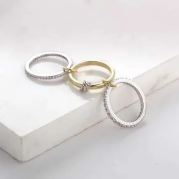 RAIFIN Stackable Rings for Women Gold Non Tarnish, 18k Gold Plated 3 Rings Set with CZ Cubic Zirconia Band, Silver and Gold Rings Set for Women Dainty Bands (Size 9)