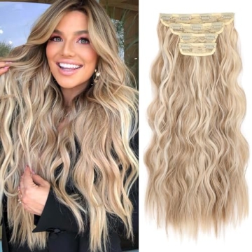 REECHO Hair Extensions, 20 Inch 4PCS Synthetic Fiber Clip in Hair Extensions Natural Soft Hairpieces...