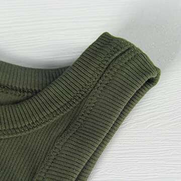 GEMBERA Womens Sleeveless Racerback High Neck Basic Ribbed Knit Tank Top - Olive Green