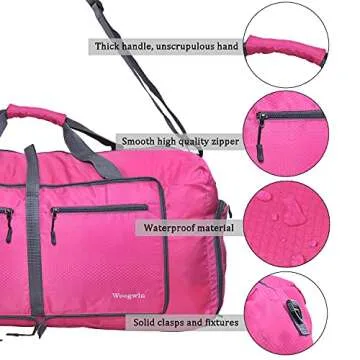 Woogwin Travel Duffel Bag Large Foldable Waterproof Overnight Bag for Beach Swim Bags Pool Sports Gym (60L Rose)