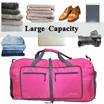 Woogwin Travel Duffel Bag Large Foldable Waterproof Overnight Bag for Beach Swim Bags Pool Sports Gym (60L Rose)