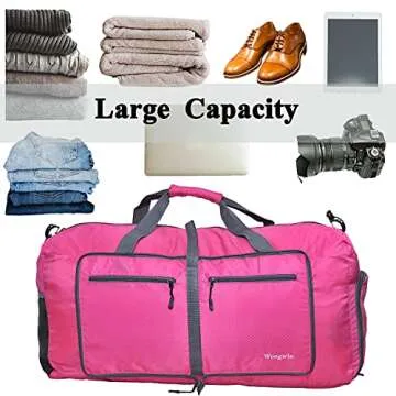Woogwin Travel Duffel Bag Large Foldable Waterproof Overnight Bag for Beach Swim Bags Pool Sports Gym (60L Rose)