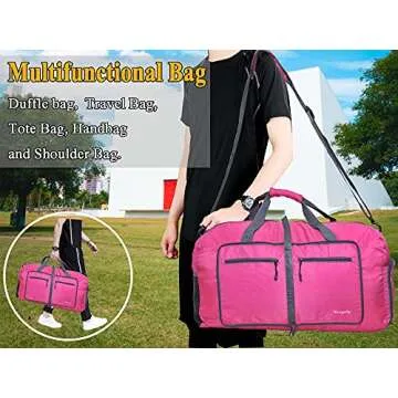 Woogwin Travel Duffel Bag Large Foldable Waterproof Overnight Bag for Beach Swim Bags Pool Sports Gym (60L Rose)