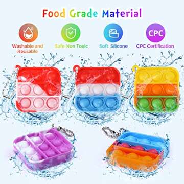 Kids Party Favors Fidget Toys Bulk 30 Pack Mini Pop Fidget Keychain Its Birthday Party Favors for Kids 4-8,8-12 Year Small Classroom Prizes Fidgets It Bubbles Students Easter Goodie Bag Stuffers
