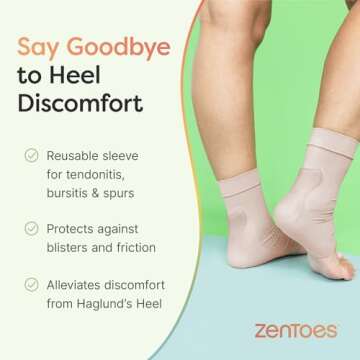 ZenToes Achilles Tendon Support Sleeve, Padded Compression Sleeve for Achilles Tendonitis Relief, Padded Socks for Bursitis Relief & Heel Pain, Washable & Great for Breaking In New Shoes, 1 Pair