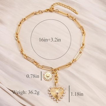 ORIGENCE 18K Gold Plated Chunky Heart Pendant Necklace