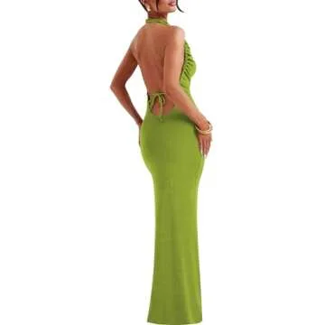SHESEEWORLD Summer Women's Mock Neck Sleeveless Slim Fitted Maxi Dress Elegant Ruched Bodycon Party Outfit Green
