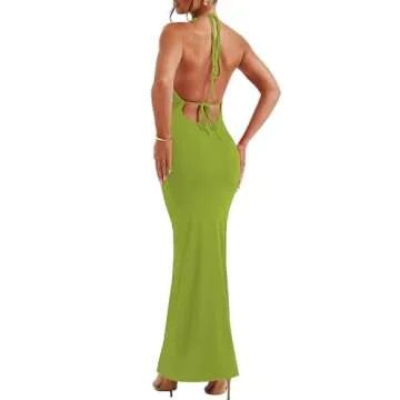SHESEEWORLD Summer Women's Mock Neck Sleeveless Slim Fitted Maxi Dress Elegant Ruched Bodycon Party Outfit Green