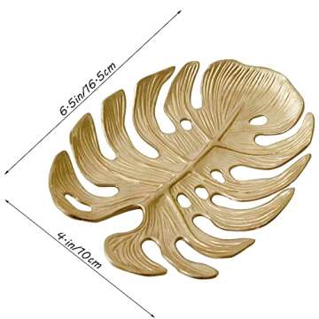 Pasiir Small Leaf Shaped Trinket Dish, Decorative Gold Jewelry Dish Tray, Ring Hodler Dish Jewelry O...