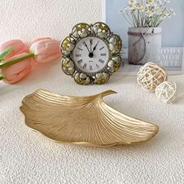 Pasiir Small Leaf Shaped Trinket Dish, Decorative Gold Jewelry Dish Tray, Ring Hodler Dish Jewelry Organizer