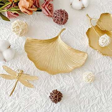 Pasiir Small Leaf Shaped Trinket Dish, Decorative Gold Jewelry Dish Tray, Ring Hodler Dish Jewelry Organizer