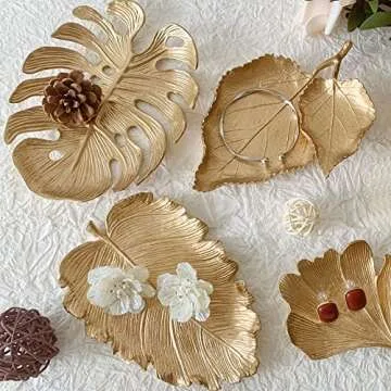 Pasiir Small Leaf Shaped Trinket Dish, Decorative Gold Jewelry Dish Tray, Ring Hodler Dish Jewelry Organizer