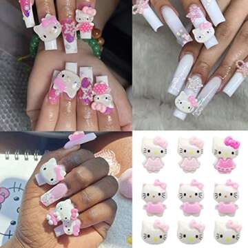 Cute Nail Charms 40 Pcs Cute Cat Nail Charms 3D Kawaii Nail Charms Design for Acrylic Nails Cute Car...