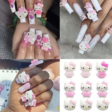 Cute Nail Charms 40 Pcs Cute Cat Nail Charms 3D Kawaii Nail Charms Design for Acrylic Nails Cute Car...