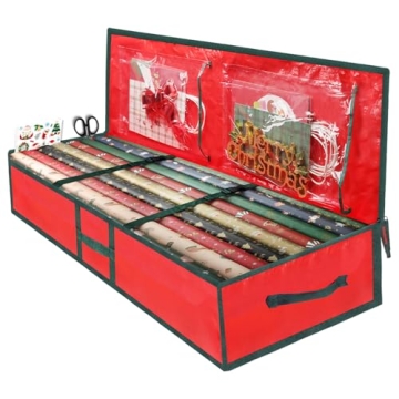 EMOMAS Christmas Gift Wrapping Paper Organizer - Plastic Storage for Holiday Supplies